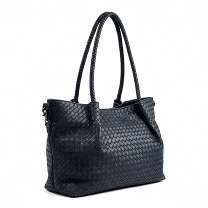 Bottega-Inspired Woven Leather Tote Bag – Midnight Navy Luxe 💙👜