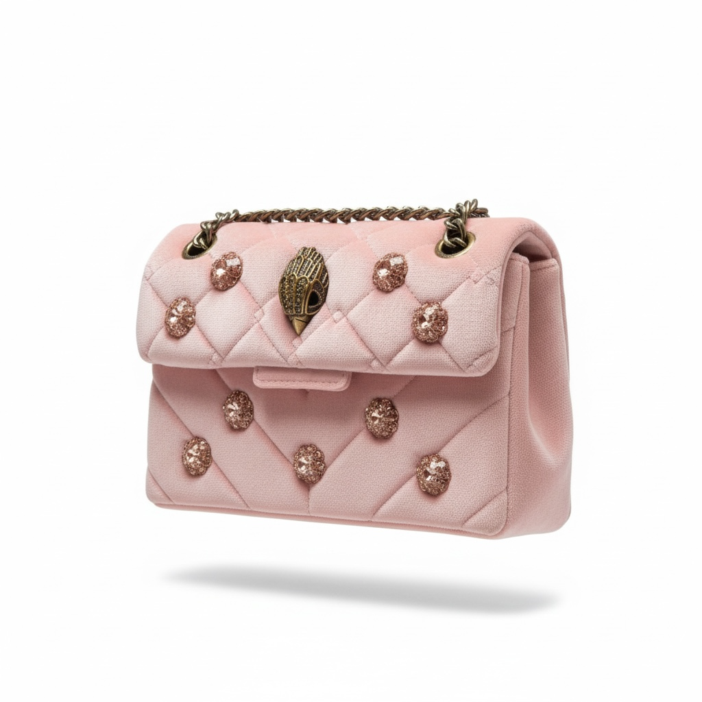 🌸 Kurt Geiger Pink Quilted Crystal Embellished Chain Bag