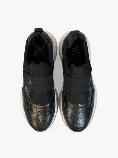 Louis Vuitton Black Monogram Slip-On Sneakers 🖤✨ Luxury Comfort Fit
