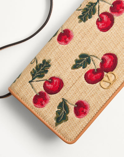 🍒 Valentino Cherry Embroidered Shoulder Bag – Ivory & Tan