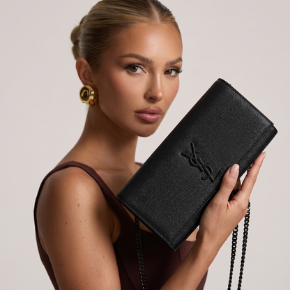 Saint Laurent Black Grain Leather Tonal YSL Clutch 🖤✨👛🔥