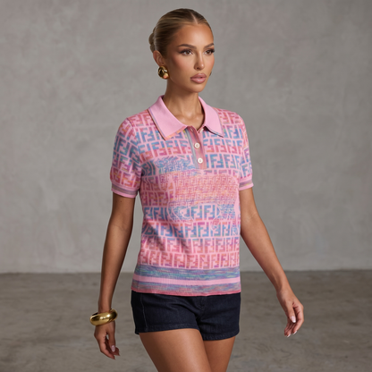 💖 Fendi Pastel FF Monogram Knit Polo Top