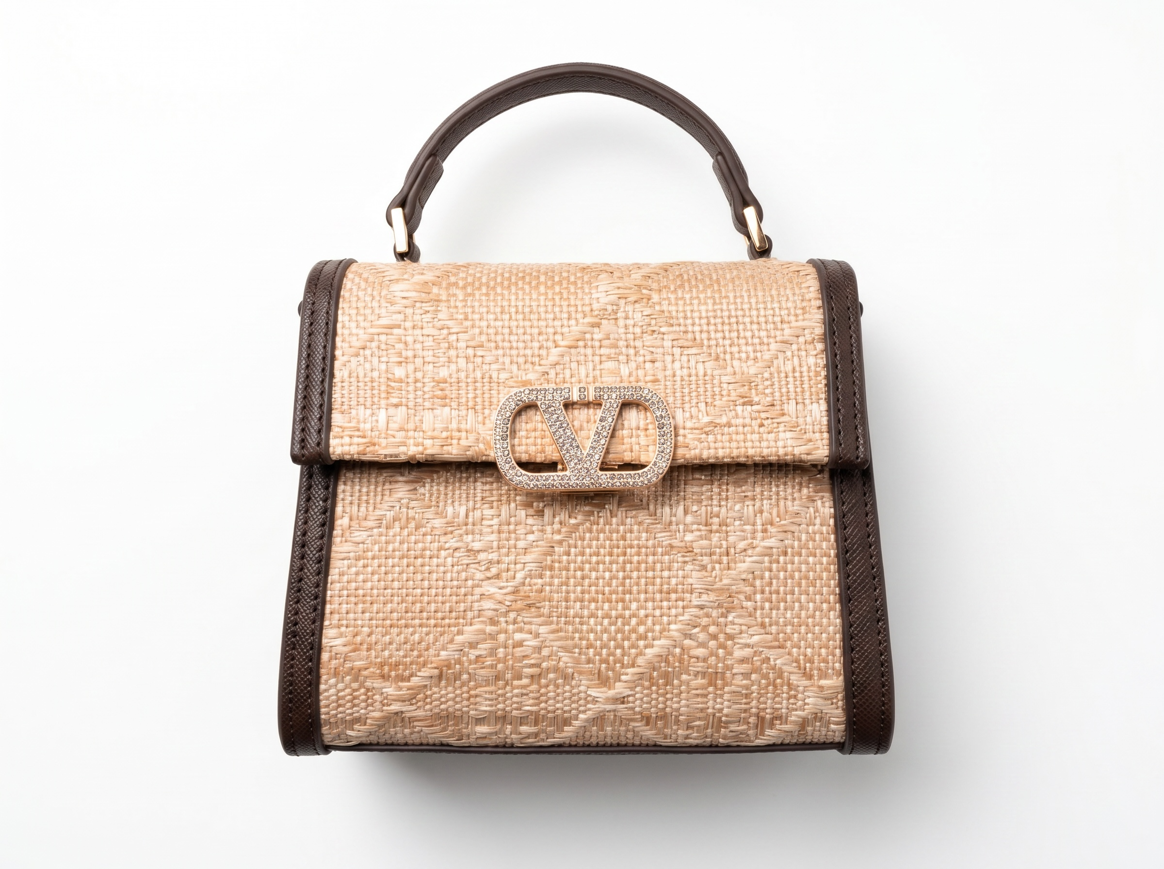 Valentino Garavani Beige Raffia VLogo Top Handle Bag 🤎✨👜💎