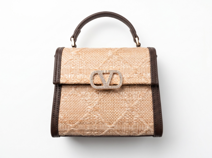 Valentino Garavani Beige Raffia VLogo Top Handle Bag 🤎✨👜💎