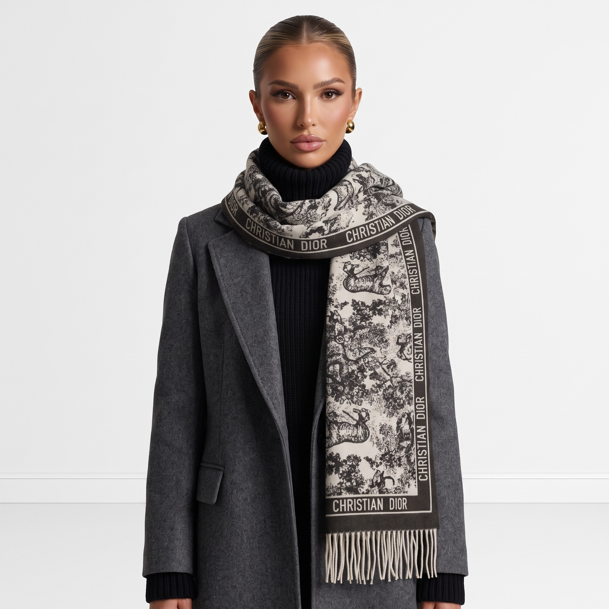 Christian Dior Monochrome Luxury Fringe Scarf ✨🖤 Timeless Elegance