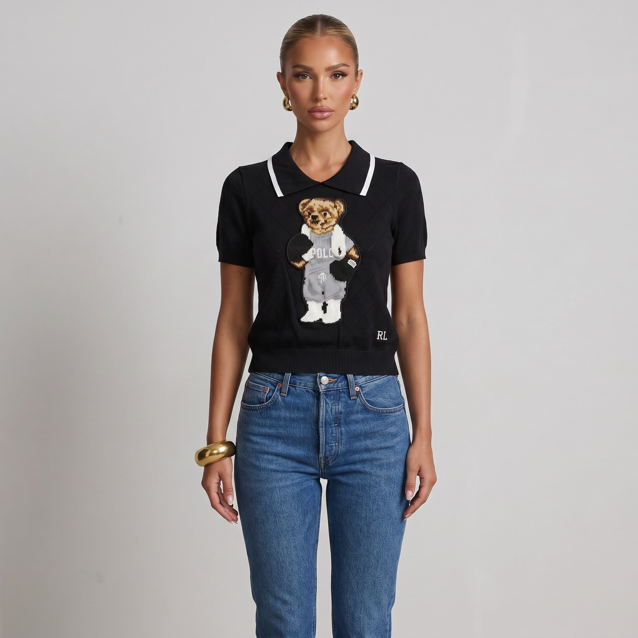 🧸 Polo Ralph Lauren Bear Knit Polo Sweater – Black Edition one size