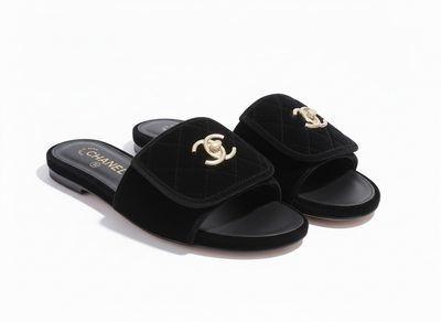 CHANEL Quilted Velvet Slides – Black 🖤✨ | Timeless CC Luxury