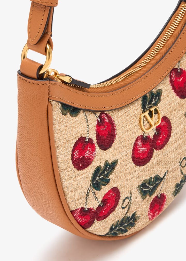 🍒 Valentino Cherry Embroidered Hobo Bag – Tan