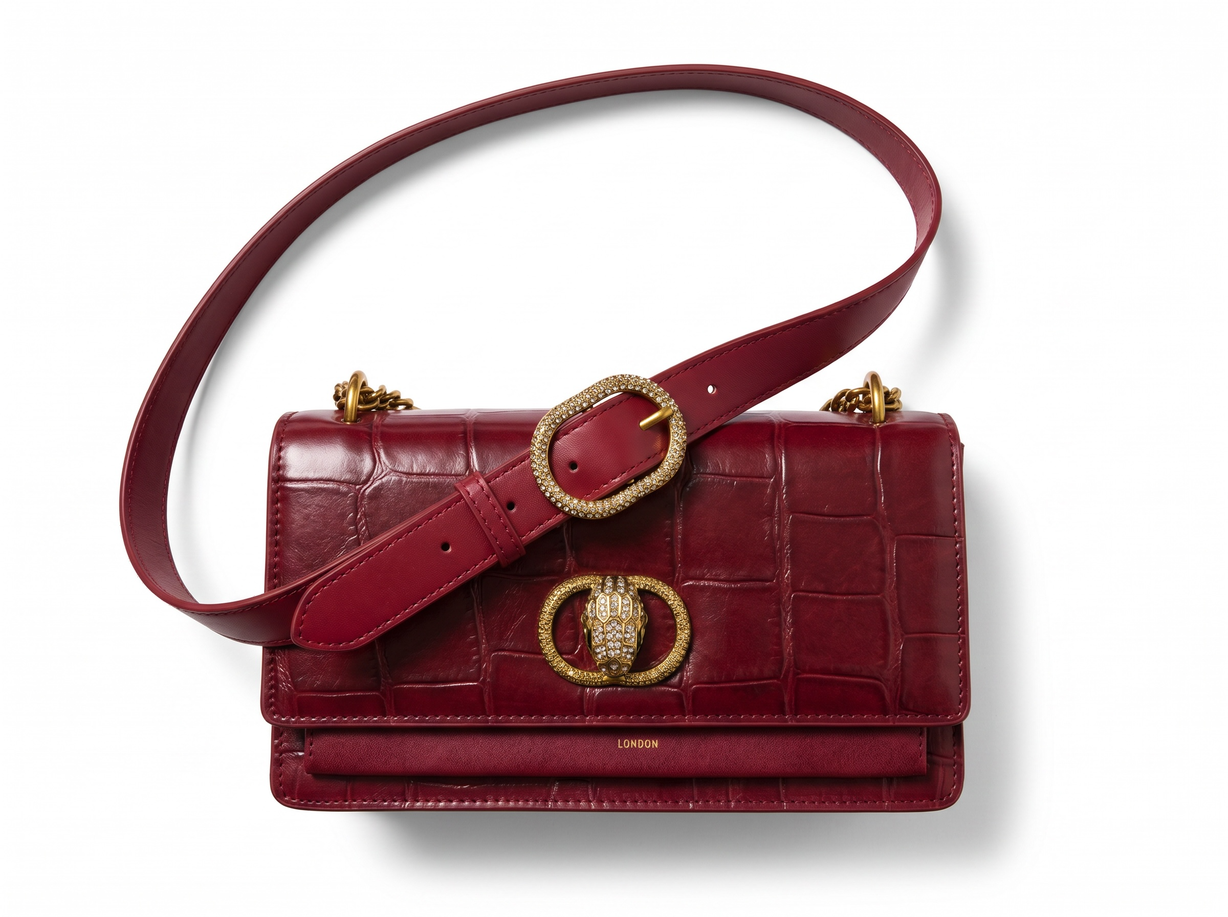 ❤️ Kurt Geiger Croc-Embossed Shoulder Bag – Burgundy Luxury Edition ✨