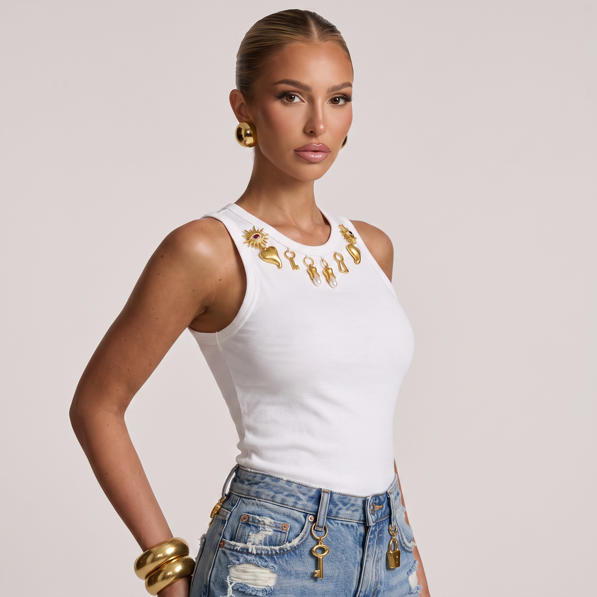 Schiaparelli Embellished Ribbed Tank Top – White one size