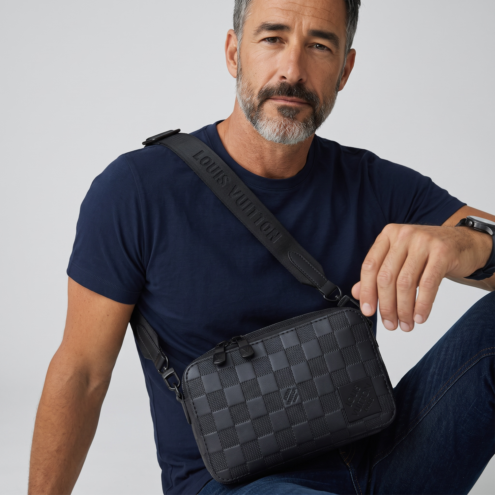 Louis Vuitton Damier Leather Crossbody Bag – Black