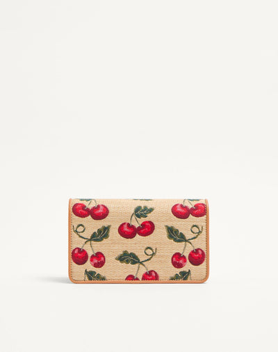 🍒 Valentino Cherry Embroidered Shoulder Bag – Ivory & Tan