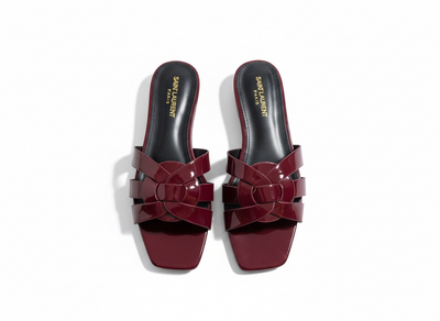 SAINT LAURENT Interlaced Patent Slides 🖤✨ | Glossy Statement Flats