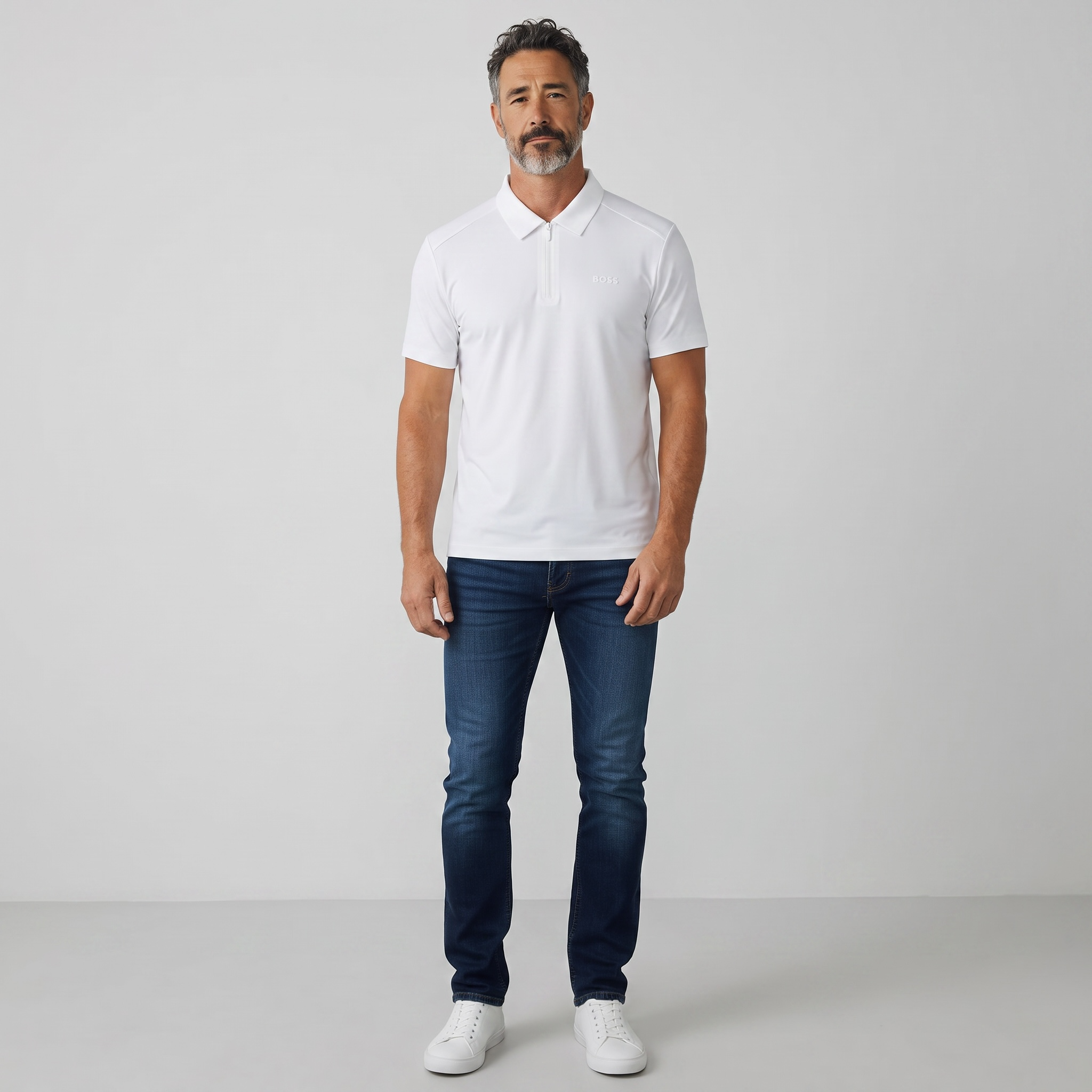 BOSS Quarter-Zip Polo Shirt – White