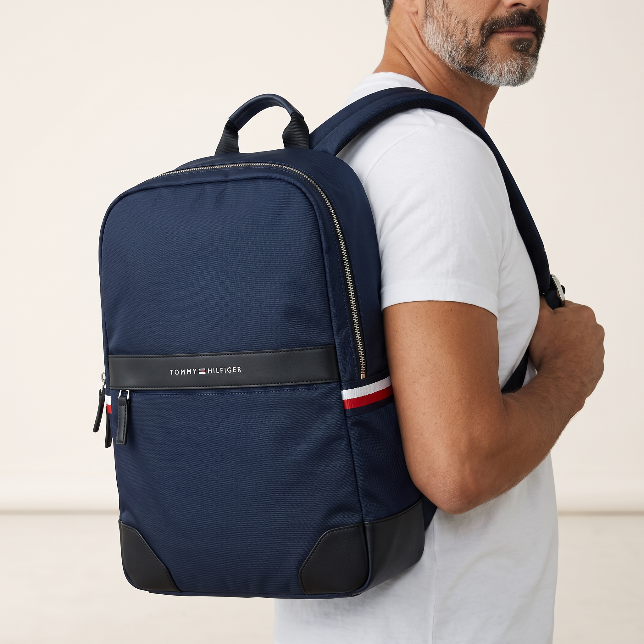 Tommy Hilfiger Navy Backpack 🎒 – Sleek Flag-Side Design for Everyday Style