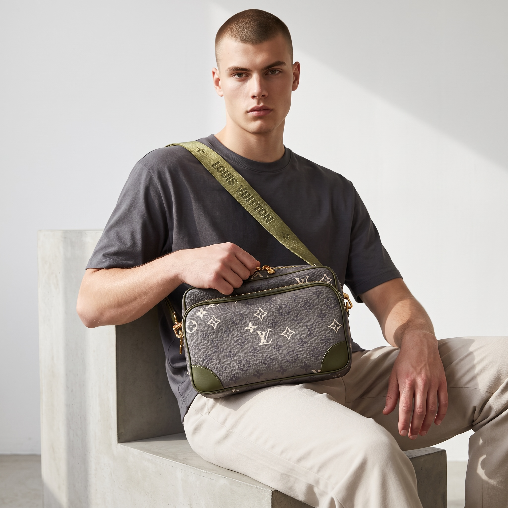 👜✨ Louis Vuitton Outdoor Messenger – Monogram Eclipse Khaki 💚🖤