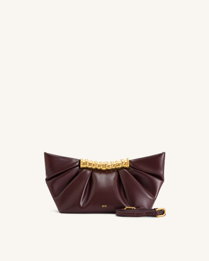 JW PEI Ruched Clutch Bag – Burgundy Wine 🍷✨ | Elegant Statement Piece