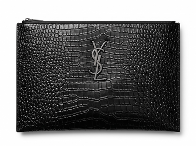 ✨ Saint Laurent Croc-Embossed Leather Pouch – Black