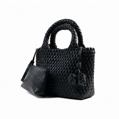 Bottega Veneta Black Woven Tote & Pouch Set 🖤✨ | Luxury Intrecciato Leather Handbag
