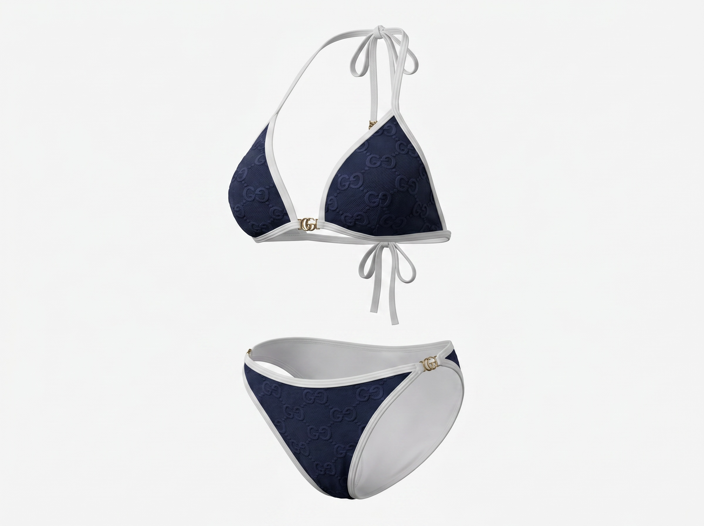 Gucci GG Embossed Triangle Bikini Set – Navy & White 💙🤍🌊