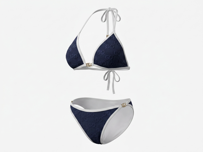 Gucci GG Embossed Triangle Bikini Set – Navy & White 💙🤍🌊
