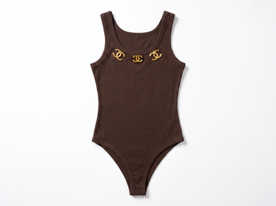 Chanel Embellished Ribbed Bodysuit – Brown