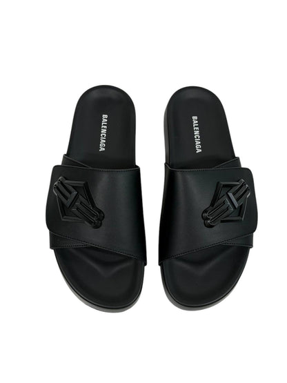 Balenciaga BB Logo Slide Sandals – All Black Edition 🖤🔥