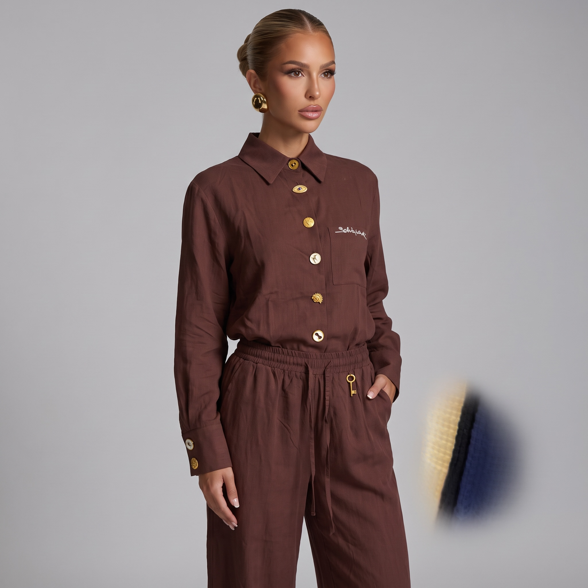 Schiaparelli Linen Shirt & Pants Set one size🥥🍫