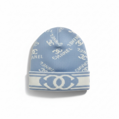 🧢 Chanel CC Knit Beanie – Elegant Winter Luxury in Blue 🤍💙❄️