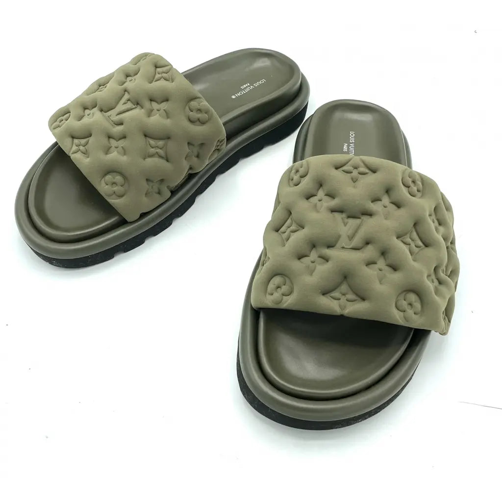 Louis Vuitton Monogram Embossed Comfort Slide Sandals 🫒