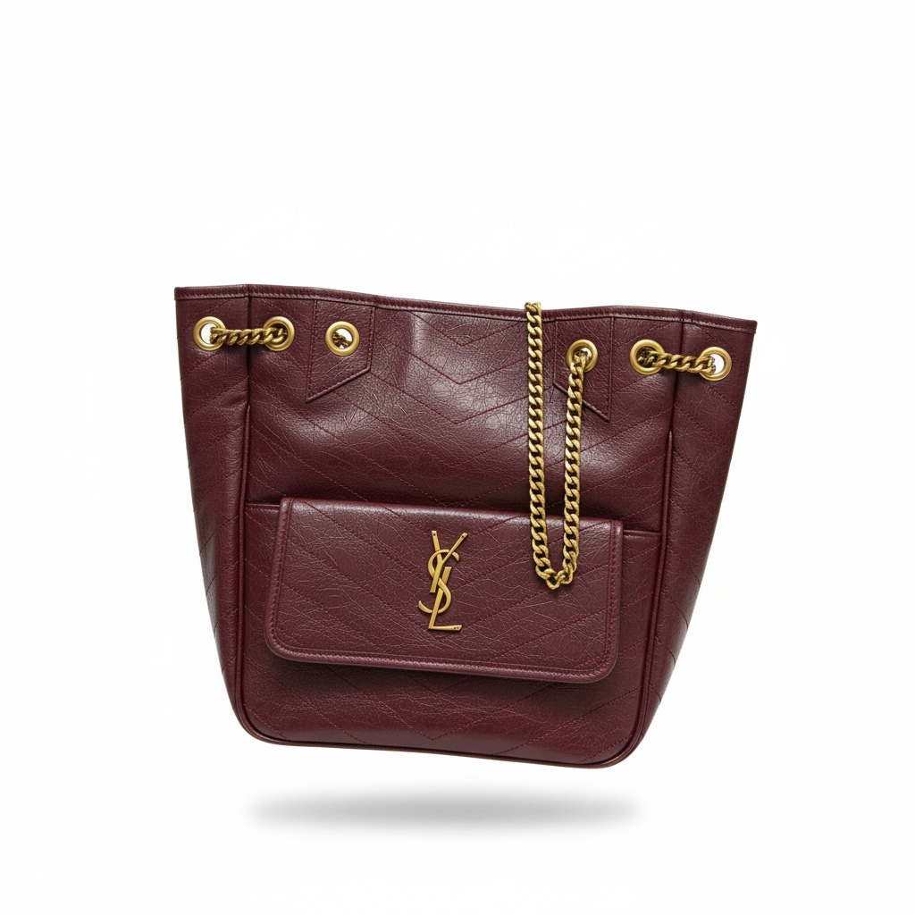 🤎 Saint Laurent Burgundy Quilted Leather Tote – YSL Chain Shoulder Bag ✨