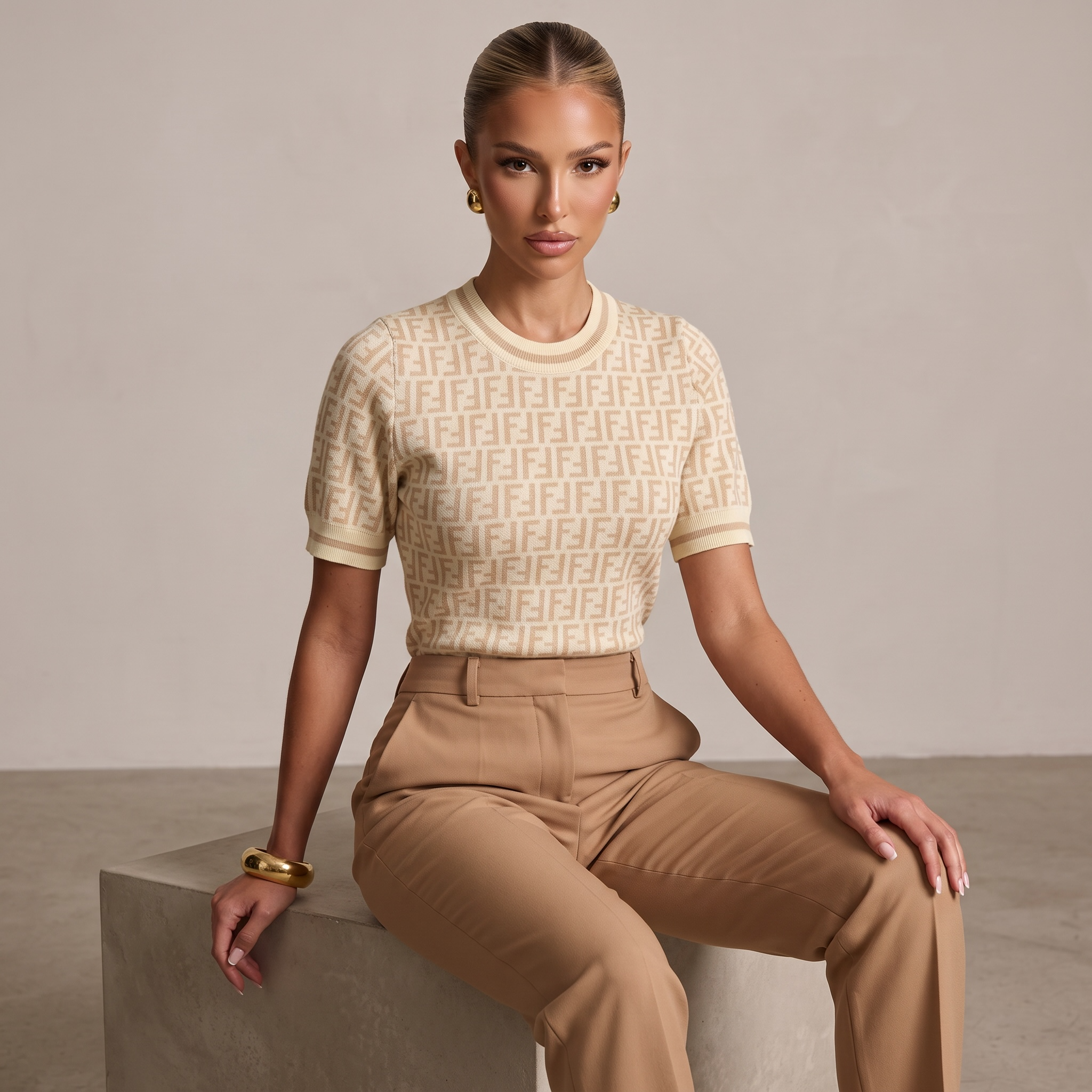 🤍 Fendi FF Monogram Knit Top | Cream | One Size