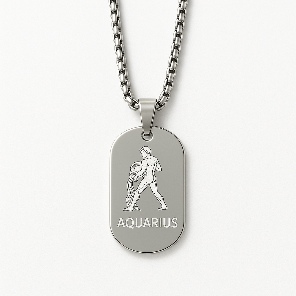 Aquarius Zodiac Necklace 🌊 – Stainless Steel Horoscope Pendant, 40cm Chain