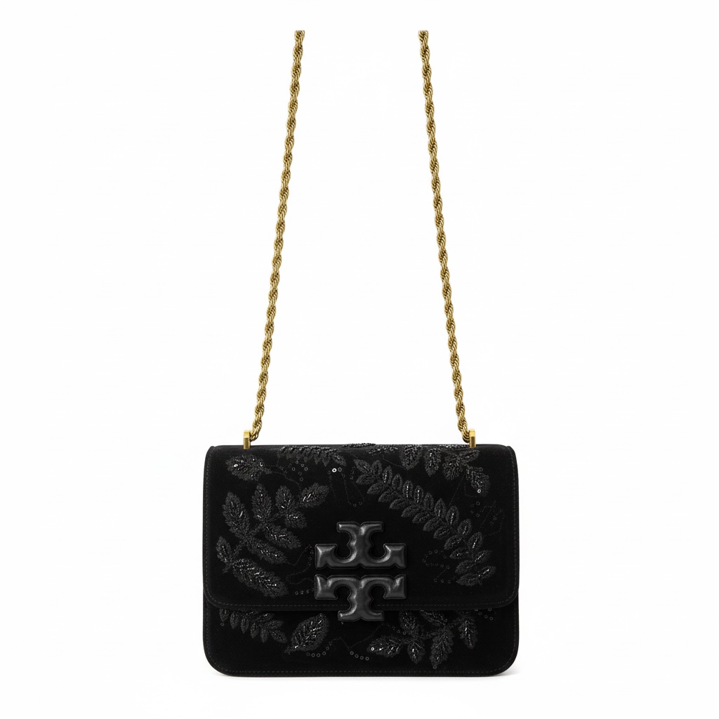 Tory Burch Velvet Chain Shoulder Bag – Black Embroidered Edition 🖤✨