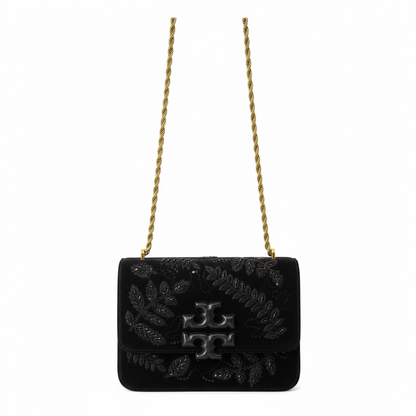 Tory Burch Velvet Chain Shoulder Bag – Black Embroidered Edition 🖤✨