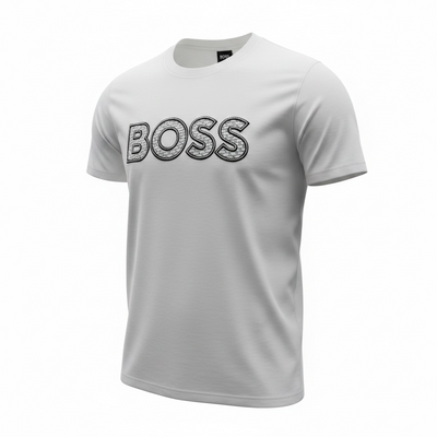 HUGO BOSS White Textured Logo T-Shirt 🤍🖤 Premium Statement Edition