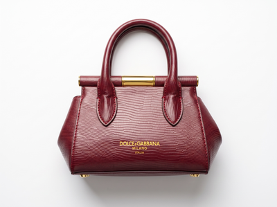 ❤️ Dolce & Gabbana Sicily Lizard-Embossed Top Handle Bag – Burgundy
