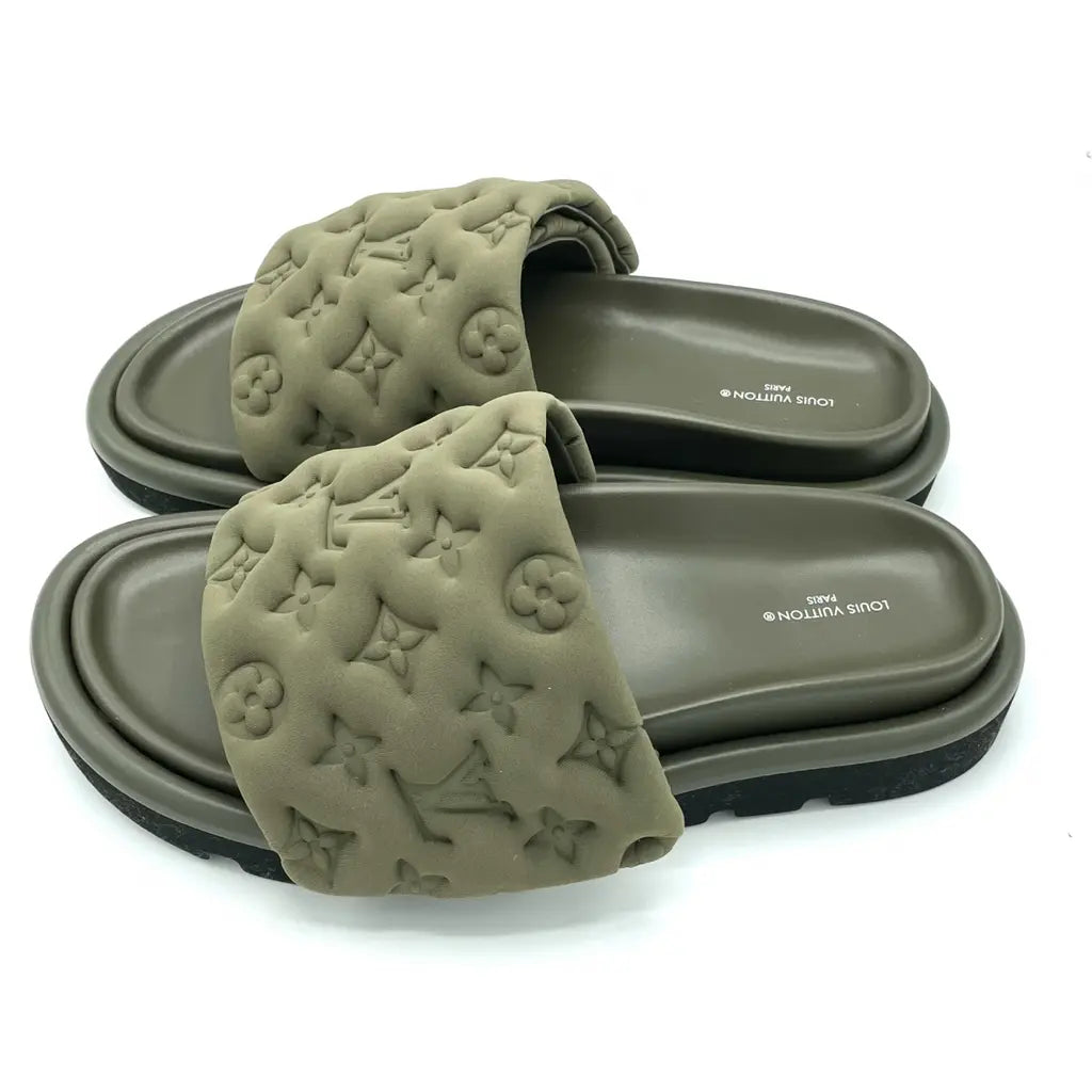 Louis Vuitton Monogram Embossed Comfort Slide Sandals 🫒