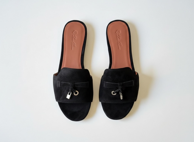 LORO PIANA Style Black Suede Slides 🖤✨ | Classic Minimal Edition