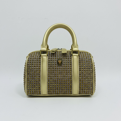 ✨ Kurt Geiger Gold Crystal Embellished Boston Bag – Luxury Top Handle Handbag