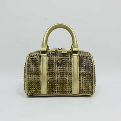✨ Kurt Geiger Gold Crystal Embellished Boston Bag – Luxury Top Handle Handbag