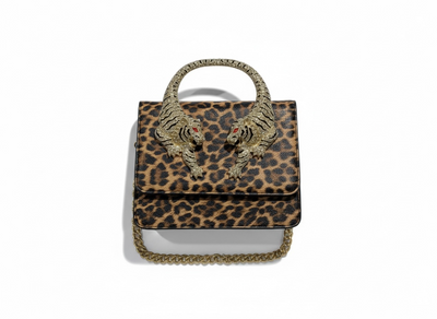 👜 Roberto Cavalli Leopard Top Handle Bag with Tiger Head Handle