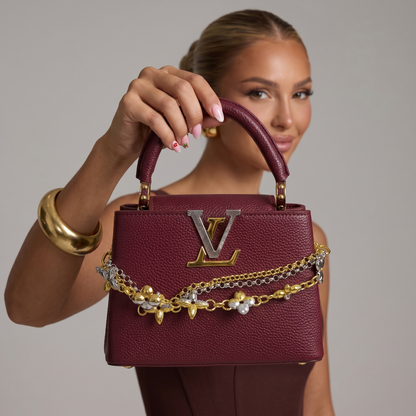 ✨ Louis Vuitton Capucines Mini Burgundy Leather Bag with Floral Chain Charm ❤️🌺