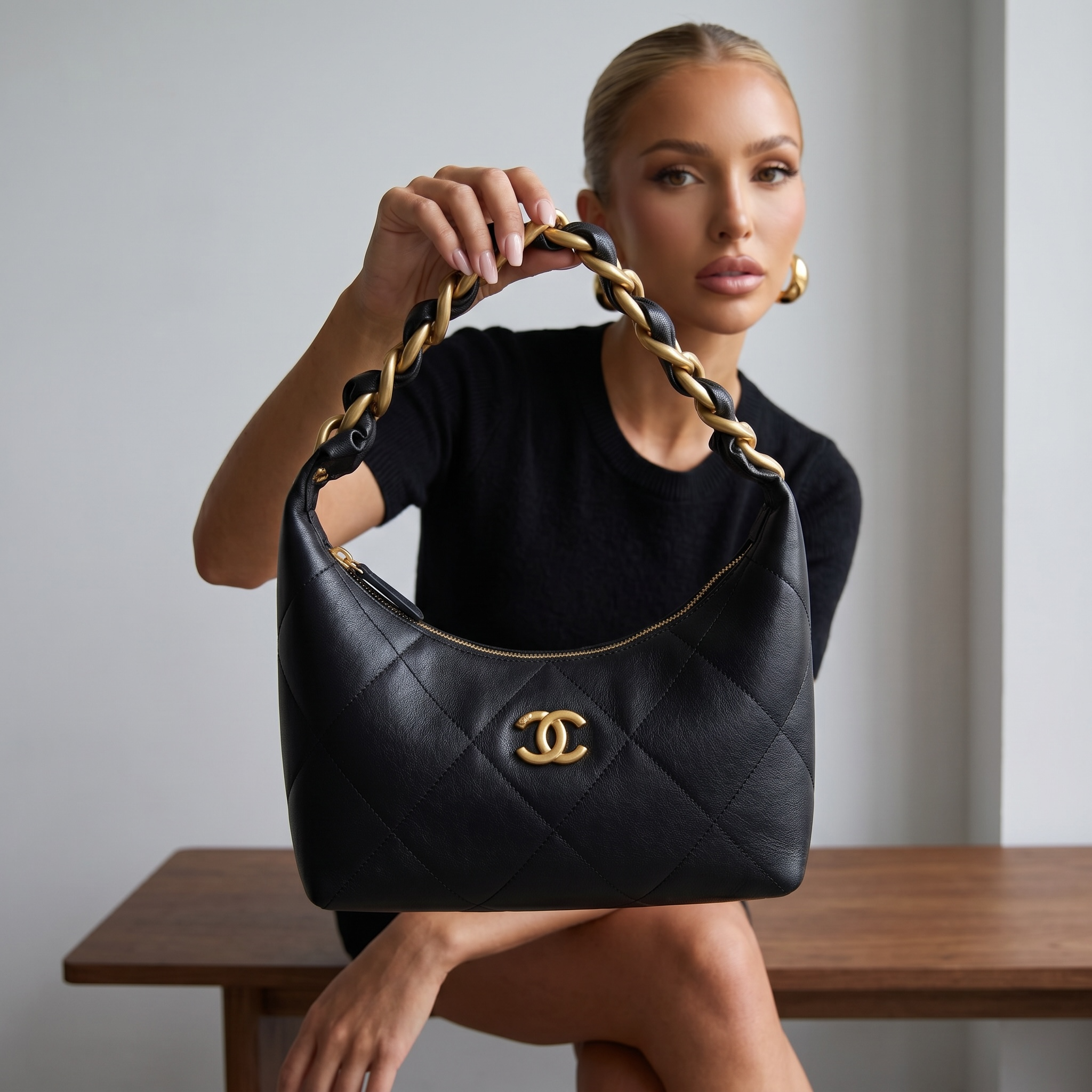 🖤 Chanel Quilted Hobo Bag – Classic Black Leather Shoulder Bag