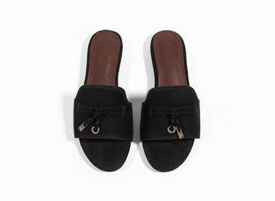 LORO PIANA Style Black Suede Slides 🖤✨ | Classic Minimal Edition