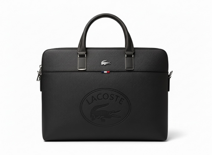 LACOSTE Embossed Leather Briefcase 💼🖤 | Statement Business Edition