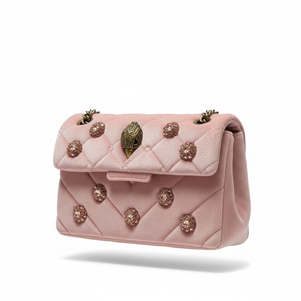 🌸 Kurt Geiger Pink Quilted Crystal Embellished Chain Bag