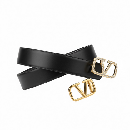 Valentino V Logo Luxury Reversible Belt Set ✨🖤 (Dual Buckle Edition)