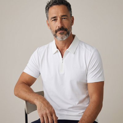 BOSS Quarter-Zip Polo Shirt – White