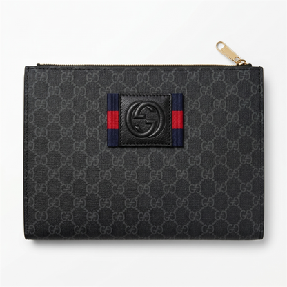 Gucci Black GG Supreme Web Logo Clutch 🖤✨🔴🔵💼🔥